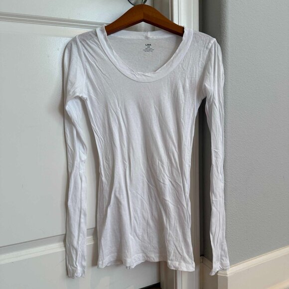 LNA 100% Cotton Long Sleeve T-Shirt Scoop Neck White NWOT - Picture 1 of 4